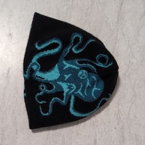 Black and Teal Octopus Knit Beanie